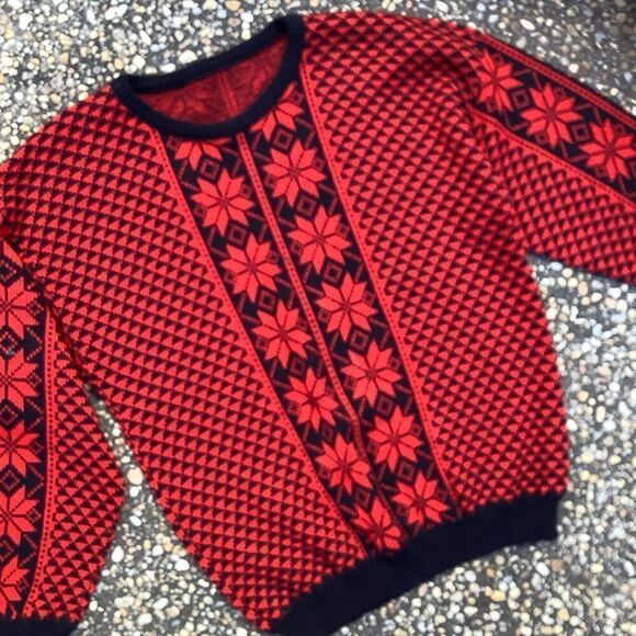 Vintage 1970s acrylic retro snowflake ski sweater men’s S M - Picture 1 of 5